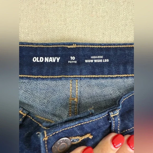 P102 Old Navy Dark Blue Petite High-Rise Wide Leg Jeans - Picture 3 of 7